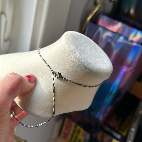 Authentic Chanel silver 16” (extends to 24”) black/clear stones logo necklace - Picture 5 of 7